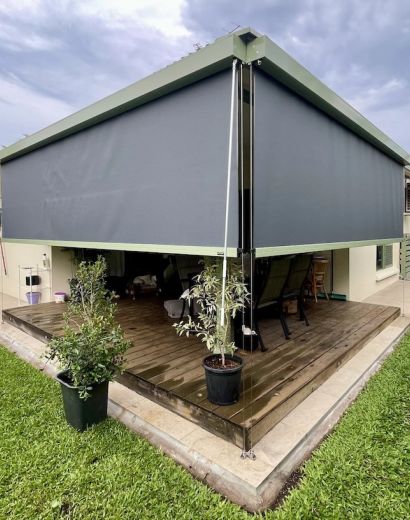 Straight Drop Awnings providing shade to an outdoor entertaining area